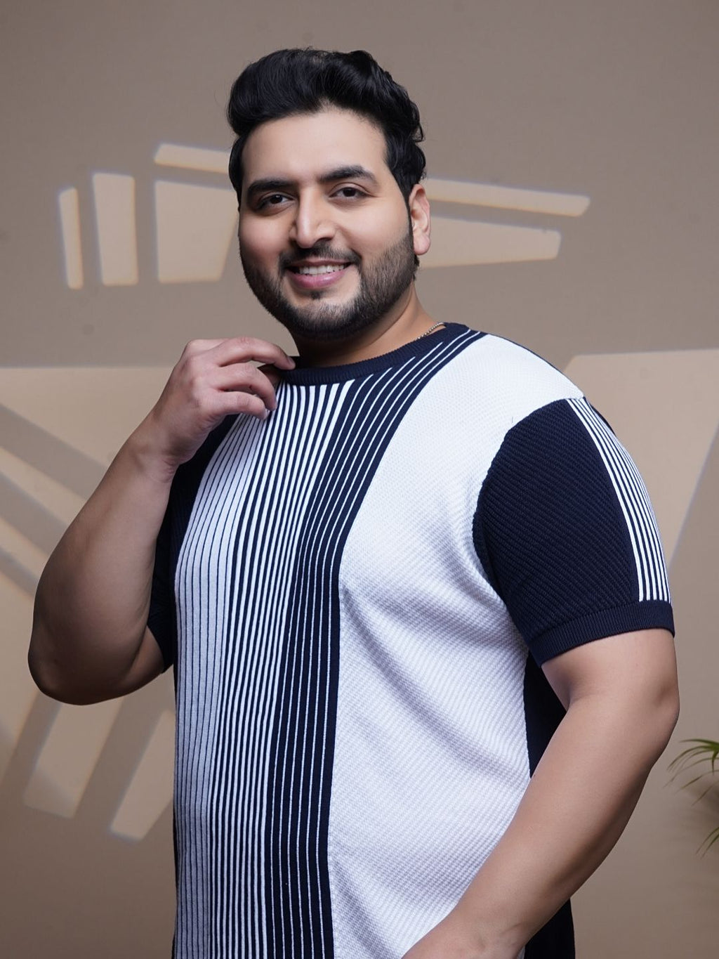 Flat Knit Half sleeve Polo Ribbed T Shirt - 126-Navy White