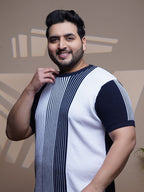 Flat Knit Half sleeve Polo Ribbed T Shirt - 126-Navy White