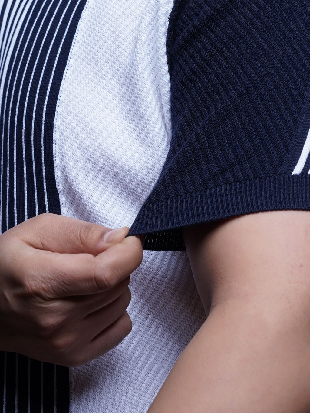 Flat Knit Half sleeve Polo Ribbed T Shirt - 126-Navy White