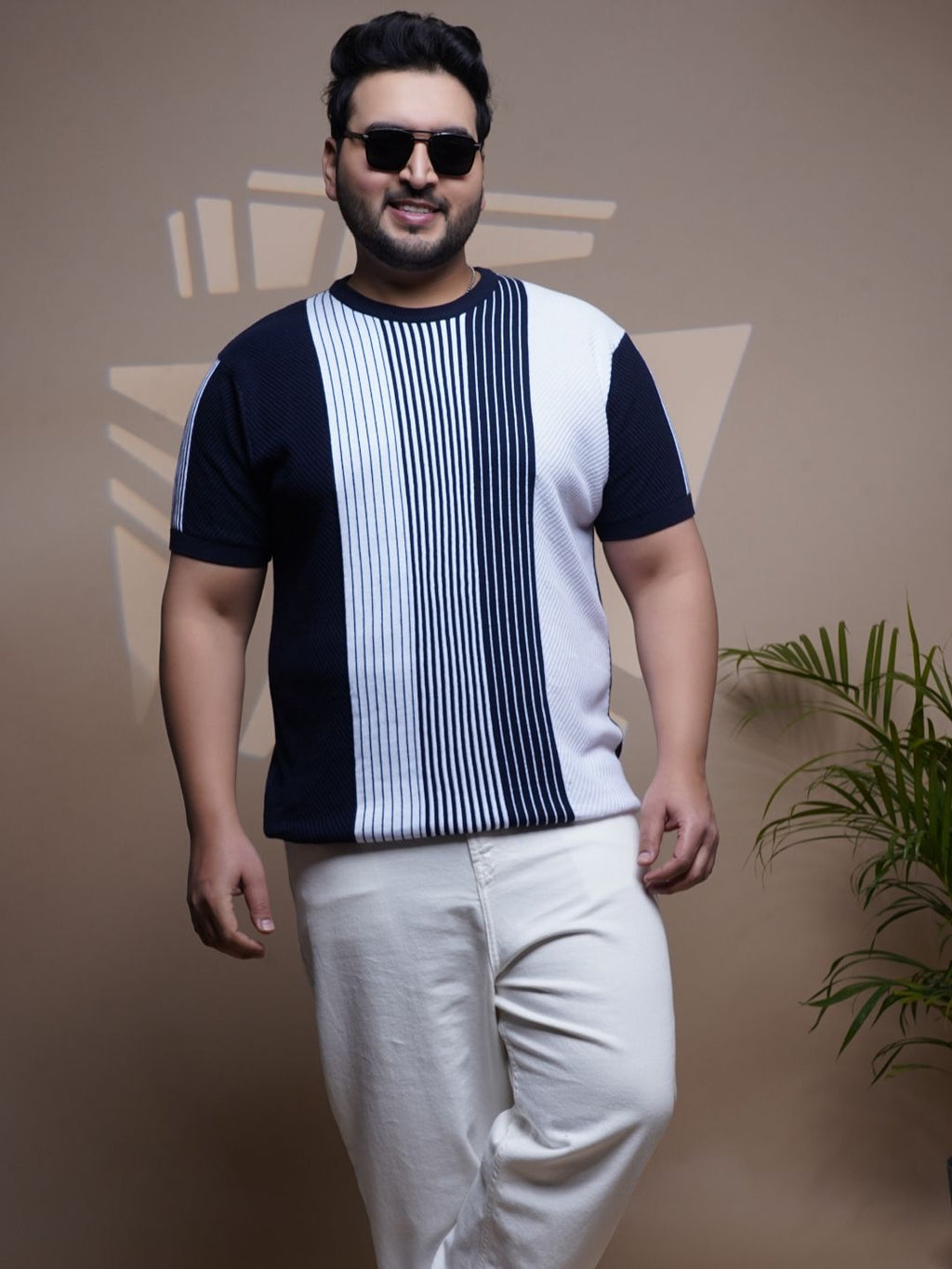 Flat Knit Half sleeve Polo Ribbed T Shirt - 126-Navy White