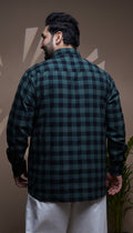 Plus Size Cotton Check 1 Pocket Regular Fit Smart Casual Shirt - Green