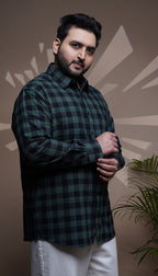 Plus Size Cotton Check 1 Pocket Regular Fit Smart Casual Shirt - Green