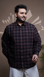 Plus Size Cotton Check 1 Pocket Regular Fit Smart Casual Shirt - Brown