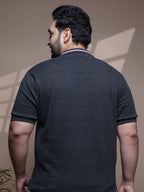 Flat Knit Half sleeve Polo Ribbed T Shirt - 127-Charcoal