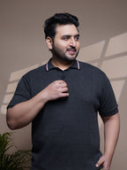 Flat Knit Half sleeve Polo Ribbed T Shirt - 127-Charcoal