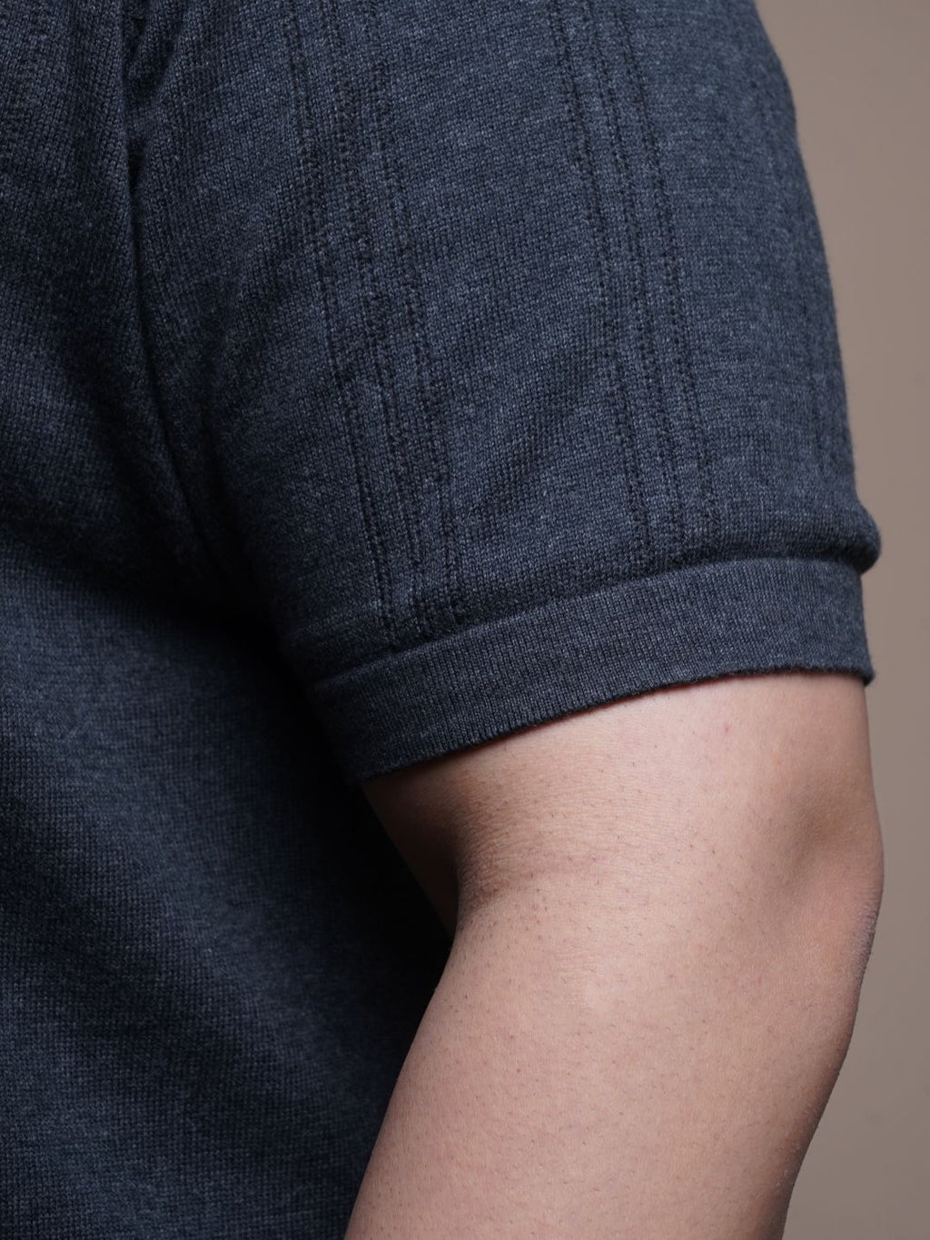 Flat Knit Half sleeve Polo Ribbed T Shirt - 127-Charcoal