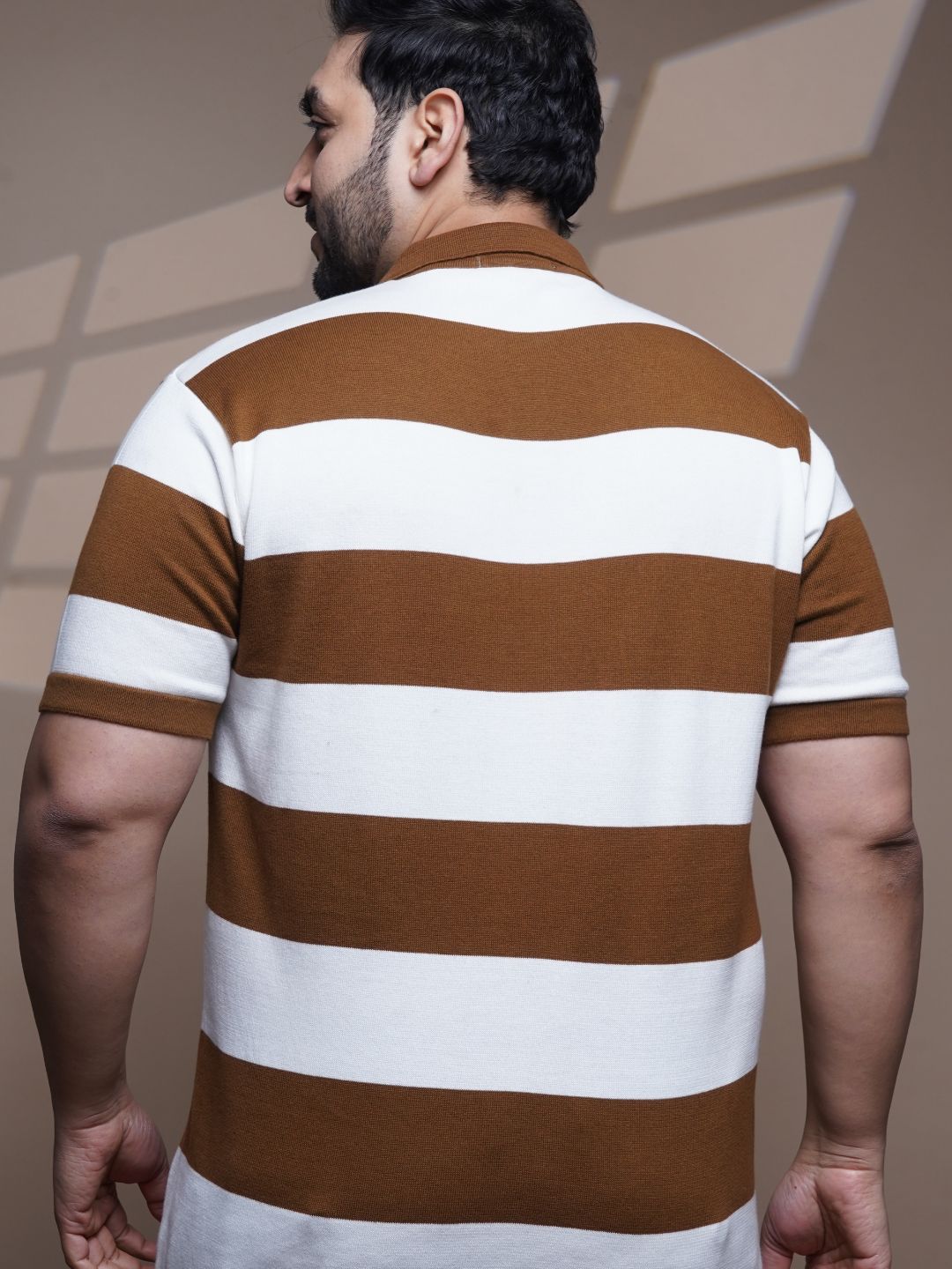 Flat Knit Half sleeve Polo Ribbed T Shirt - 128-Brown