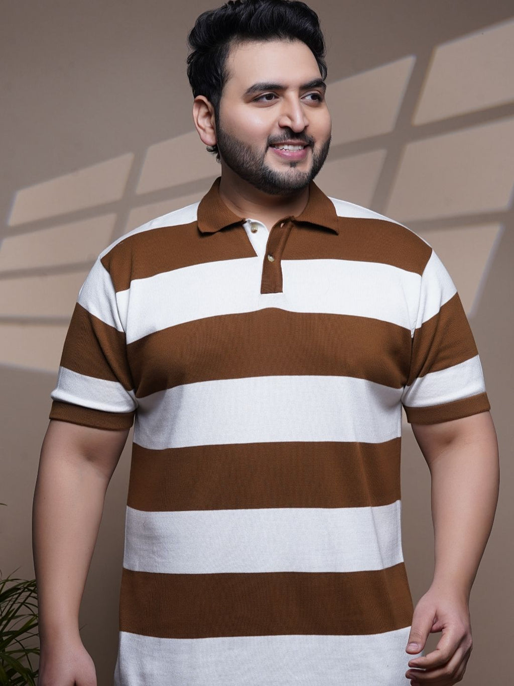 Flat Knit Half sleeve Polo Ribbed T Shirt - 128-Brown