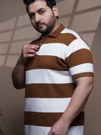 Flat Knit Half sleeve Polo Ribbed T Shirt - 128-Brown
