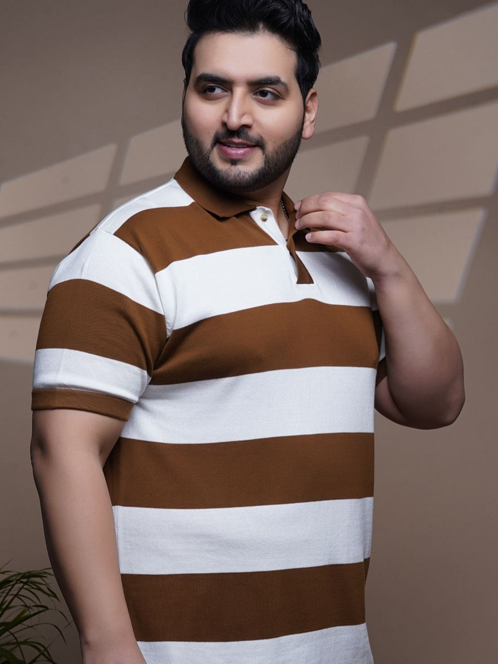 Flat Knit Half sleeve Polo Ribbed T Shirt - 128-Brown