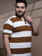 Flat Knit Half sleeve Polo Ribbed T Shirt - 128-Brown