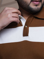 Flat Knit Half sleeve Polo Ribbed T Shirt - 128-Brown