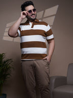 Flat Knit Half sleeve Polo Ribbed T Shirt - 128-Brown