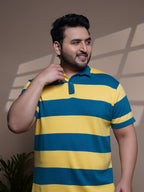 Flat Knit Half sleeve Polo Ribbed T Shirt - 128-Yellow