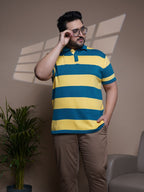 Flat Knit Half sleeve Polo Ribbed T Shirt - 128-Yellow