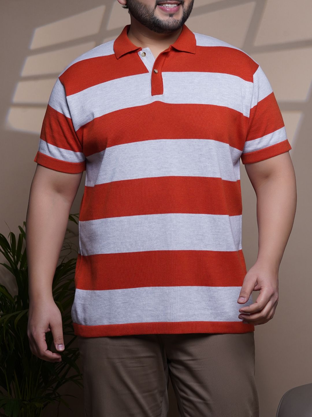 Flat Knit Half sleeve Polo Ribbed T Shirt - 128-Orange