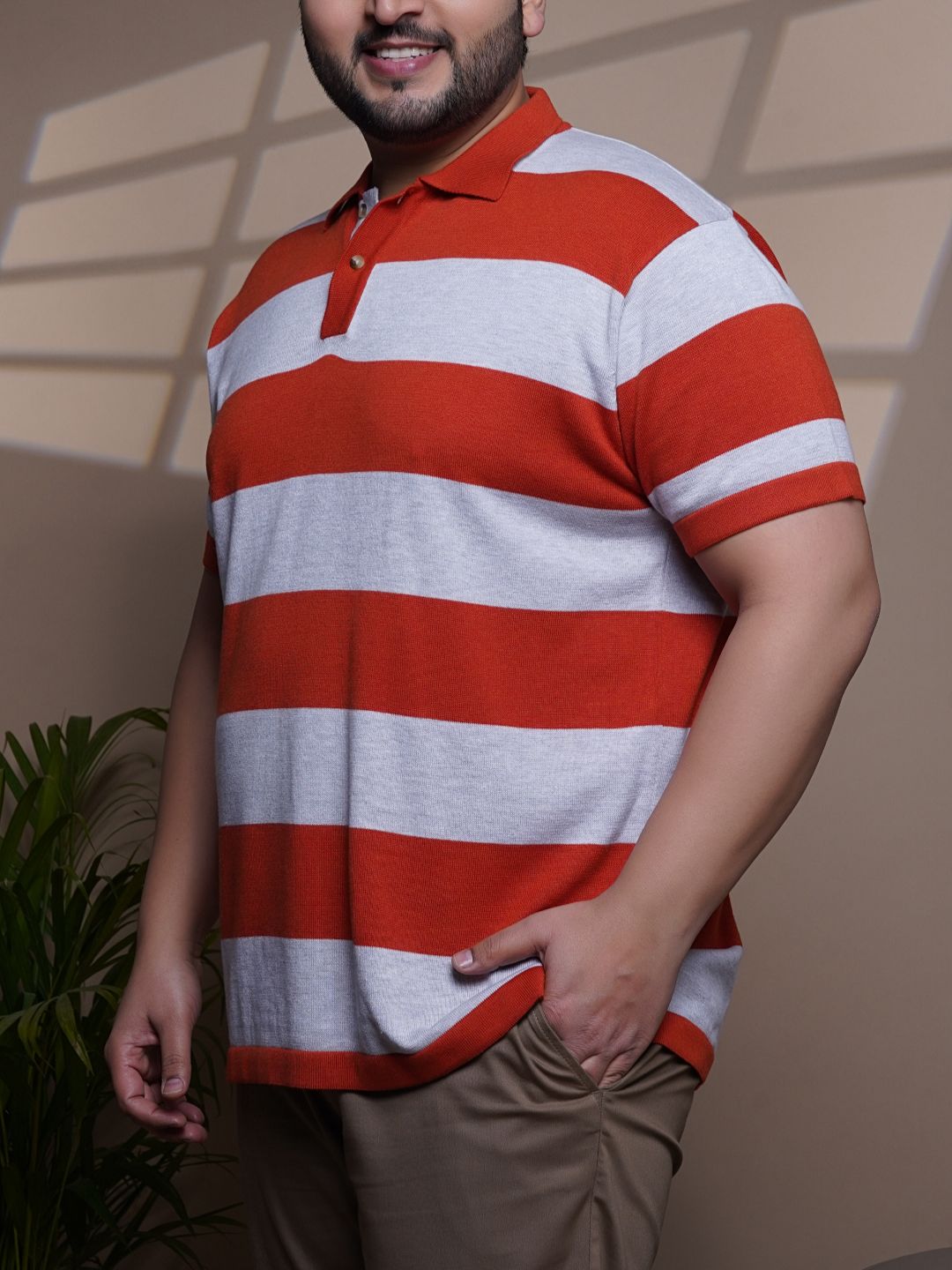 Flat Knit Half sleeve Polo Ribbed T Shirt - 128-Orange