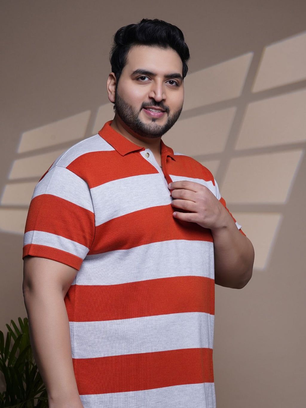 Flat Knit Half sleeve Polo Ribbed T Shirt - 128-Orange