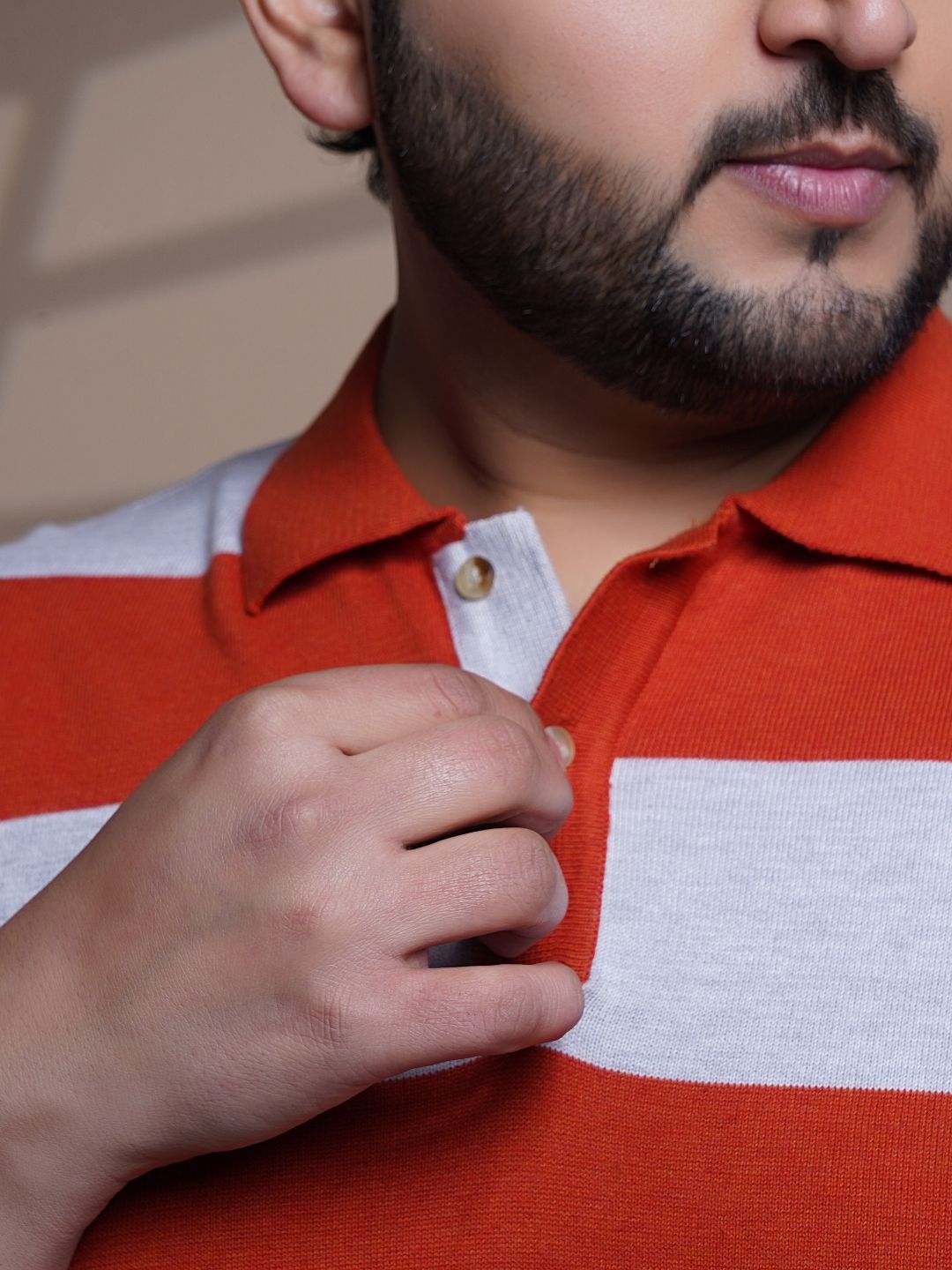 Flat Knit Half sleeve Polo Ribbed T Shirt - 128-Orange