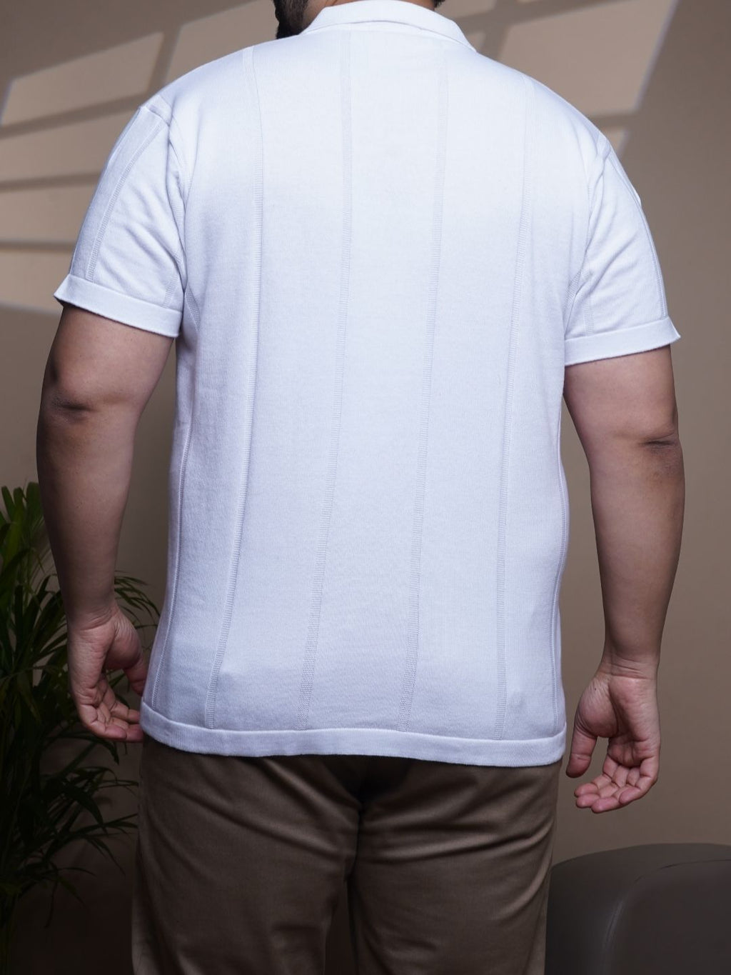 Flat Knit Half sleeve Polo Ribbed T Shirt - 127-White