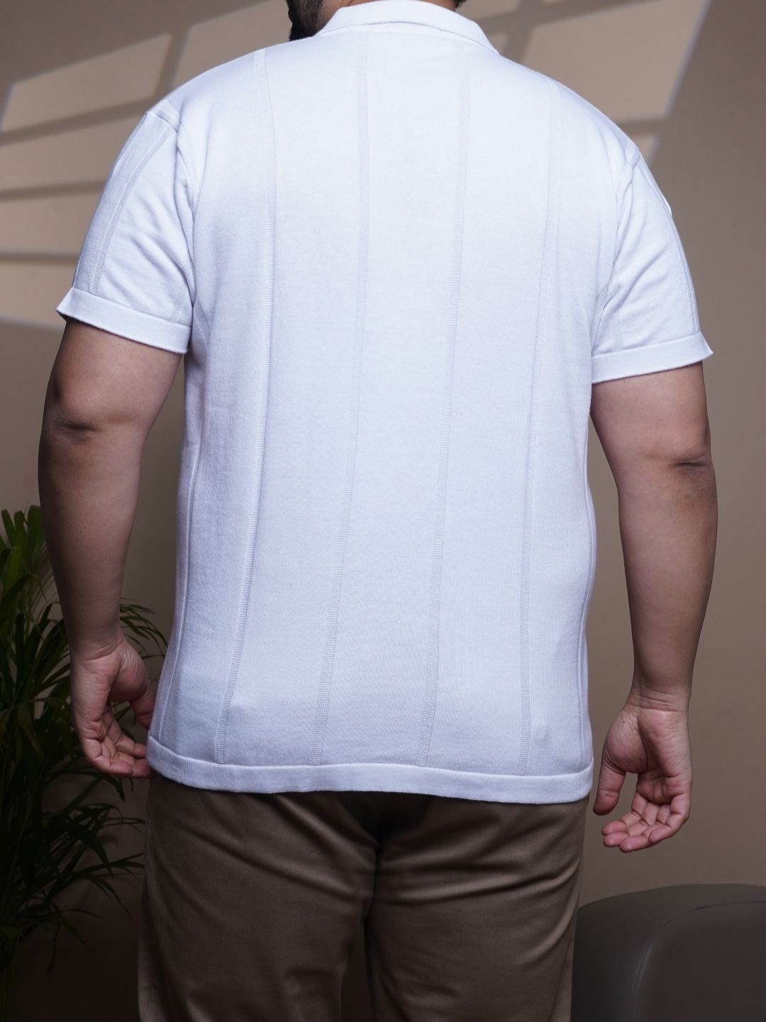 Flat Knit Half sleeve Polo Ribbed T Shirt - 127-White