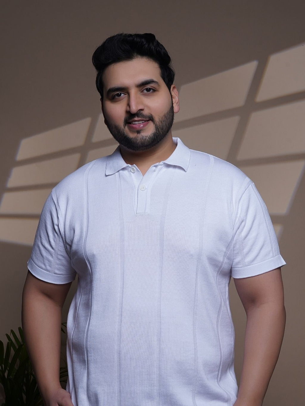 Flat Knit Half sleeve Polo Ribbed T Shirt - 127-White