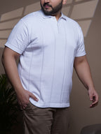 Flat Knit Half sleeve Polo Ribbed T Shirt - 127-White