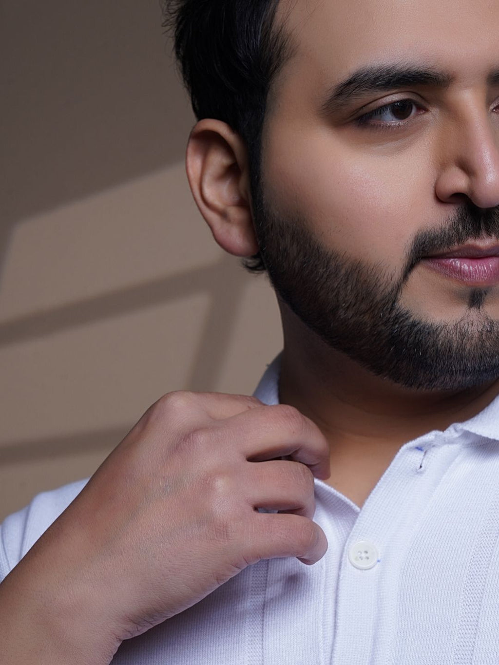 Flat Knit Half sleeve Polo Ribbed T Shirt - 127-White