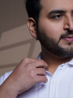 Flat Knit Half sleeve Polo Ribbed T Shirt - 127-White