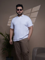 Flat Knit Half sleeve Polo Ribbed T Shirt - 127-White