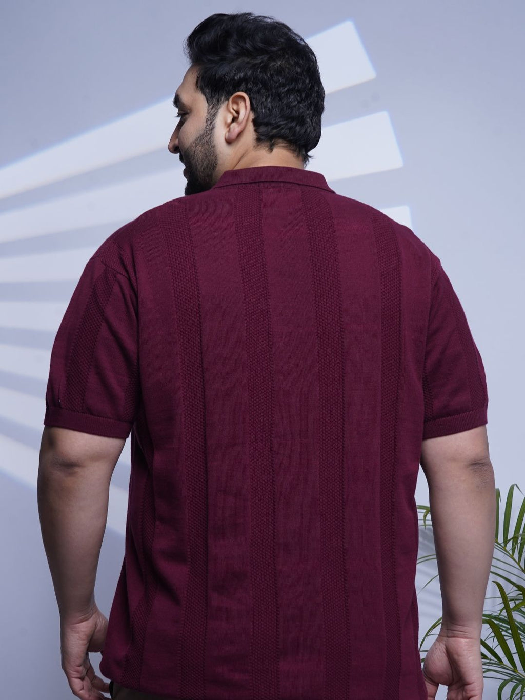 Flat Knit Half sleeve Polo Ribbed T Shirt - NC-Plus-125-Wine