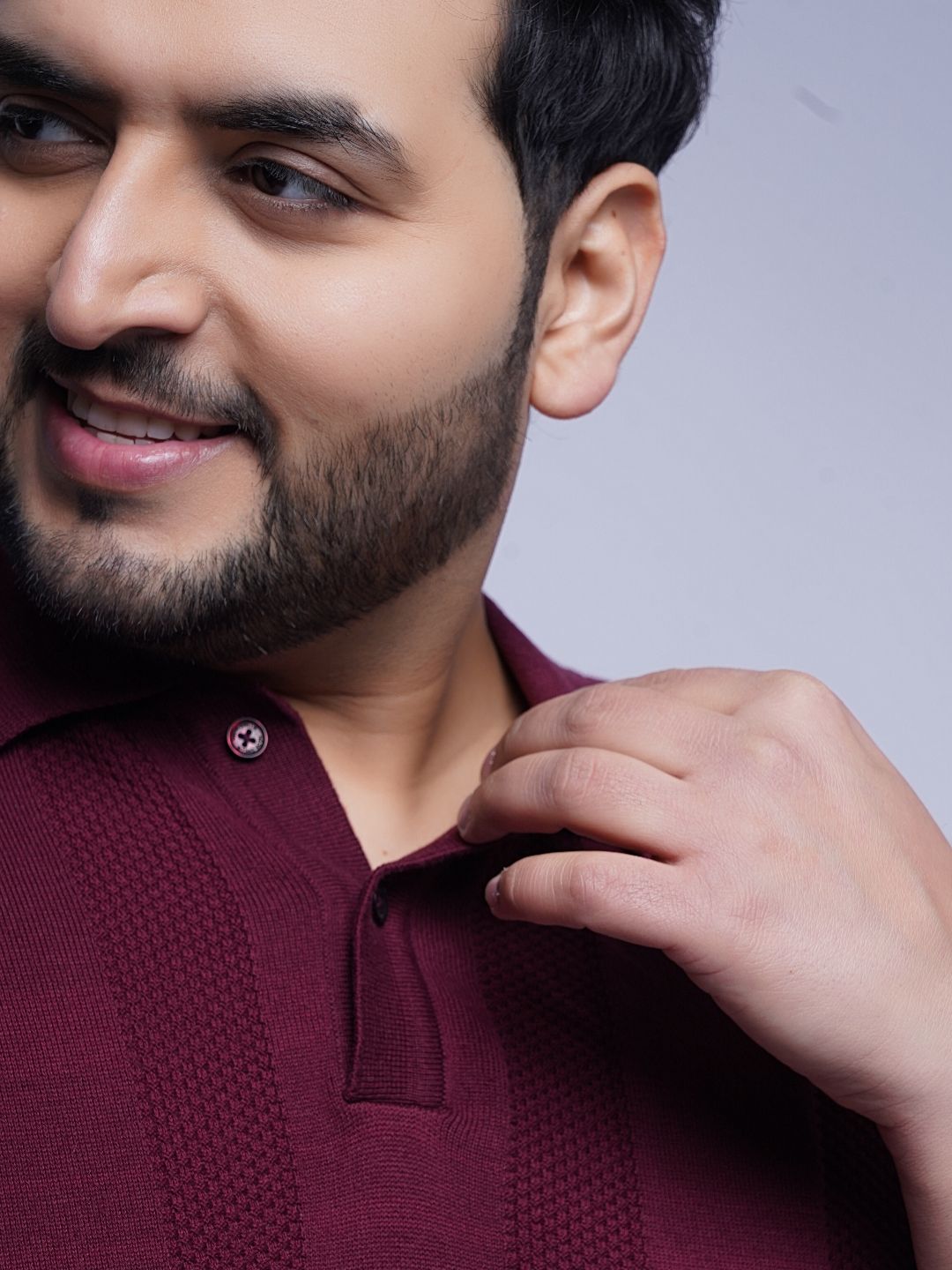 Flat Knit Half sleeve Polo Ribbed T Shirt - NC-Plus-125-Wine