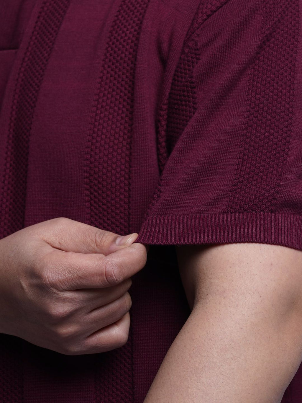 Flat Knit Half sleeve Polo Ribbed T Shirt - NC-Plus-125-Wine