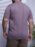 Flat Knit Half sleeve Polo Ribbed T Shirt - 125-Purple