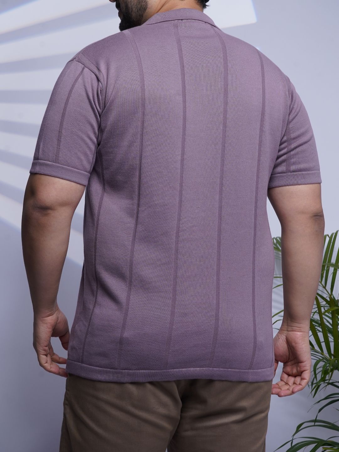 Flat Knit Half sleeve Polo Ribbed T Shirt - 125-Purple