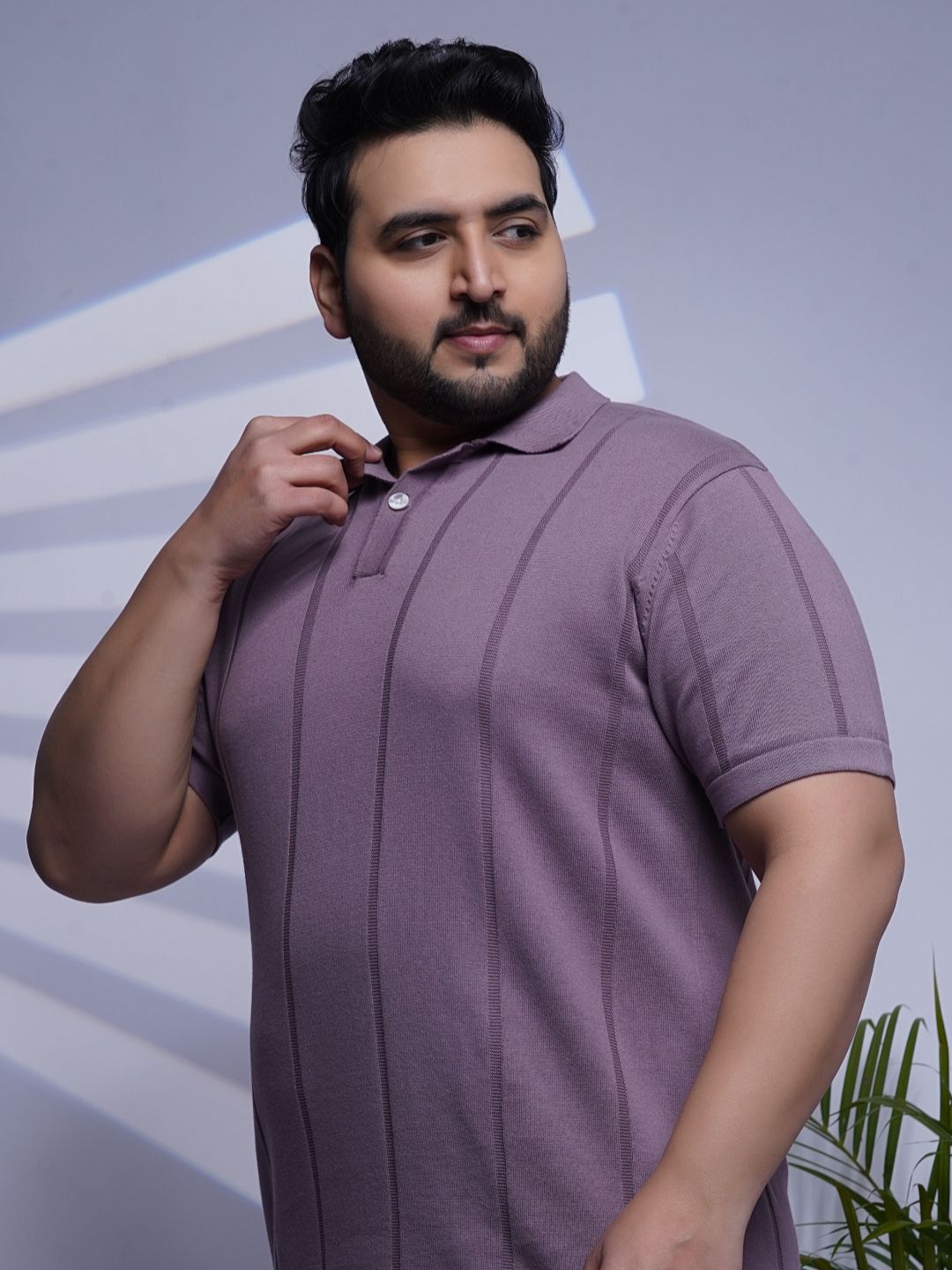 Flat Knit Half sleeve Polo Ribbed T Shirt - 125-Purple