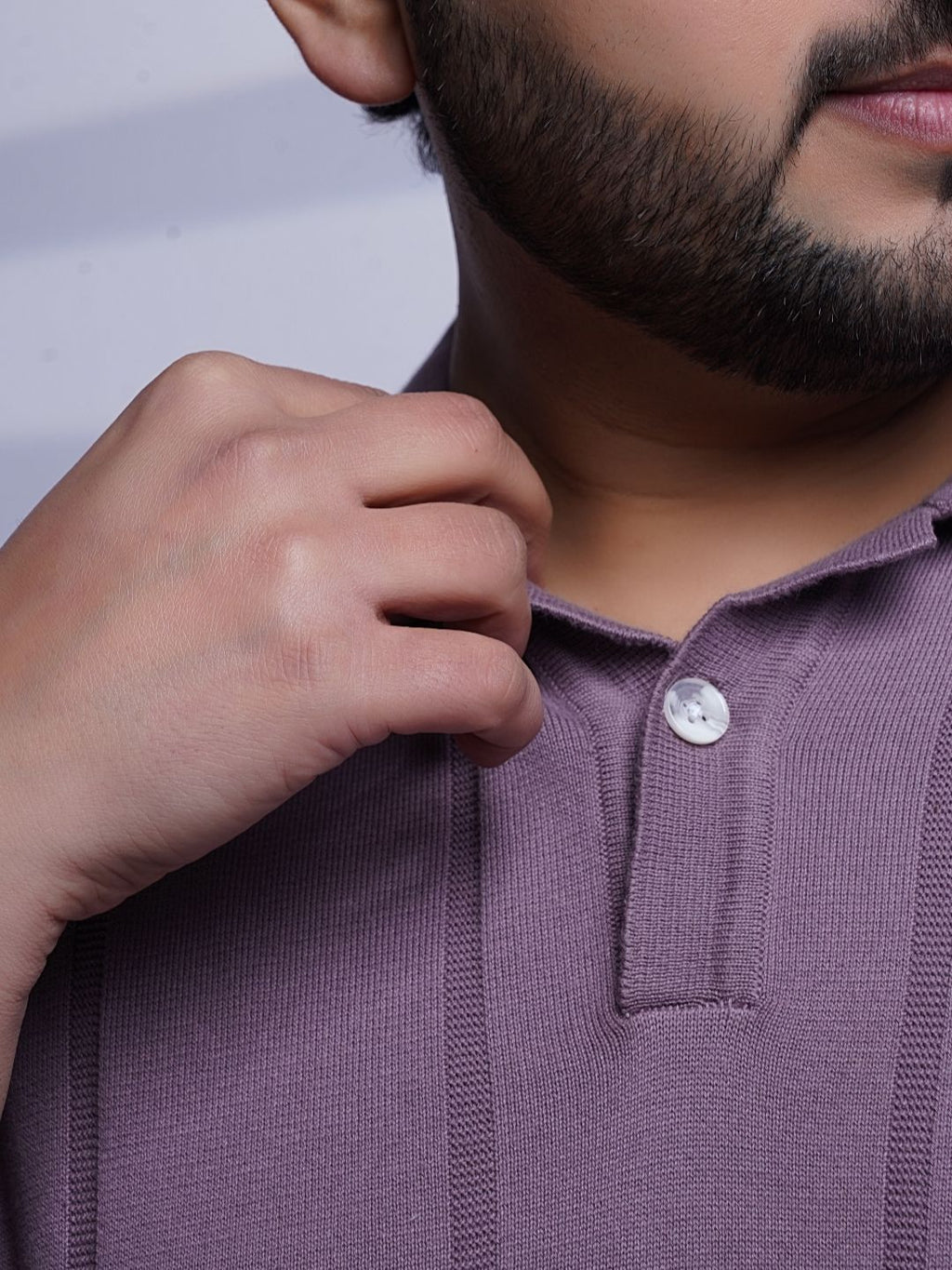 Flat Knit Half sleeve Polo Ribbed T Shirt - 125-Purple