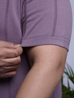 Flat Knit Half sleeve Polo Ribbed T Shirt - 125-Purple