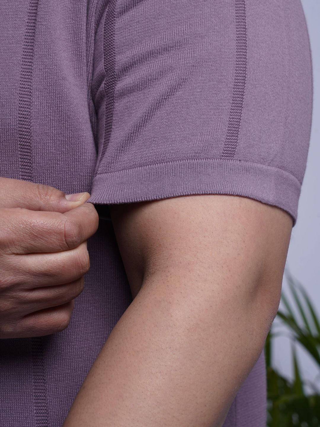 Flat Knit Half sleeve Polo Ribbed T Shirt - 125-Purple