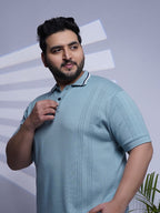 Flat Knit Half sleeve Polo Ribbed T Shirt - 127-Mint