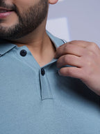 Flat Knit Half sleeve Polo Ribbed T Shirt - 127-Mint