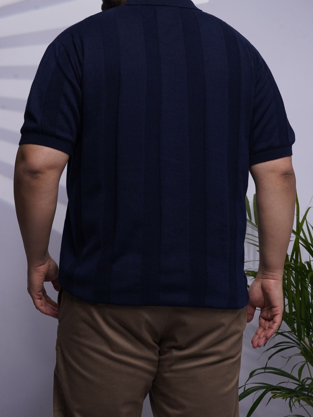 Flat Knit Half sleeve Polo Ribbed T Shirt - NC-Plus-125-Navy