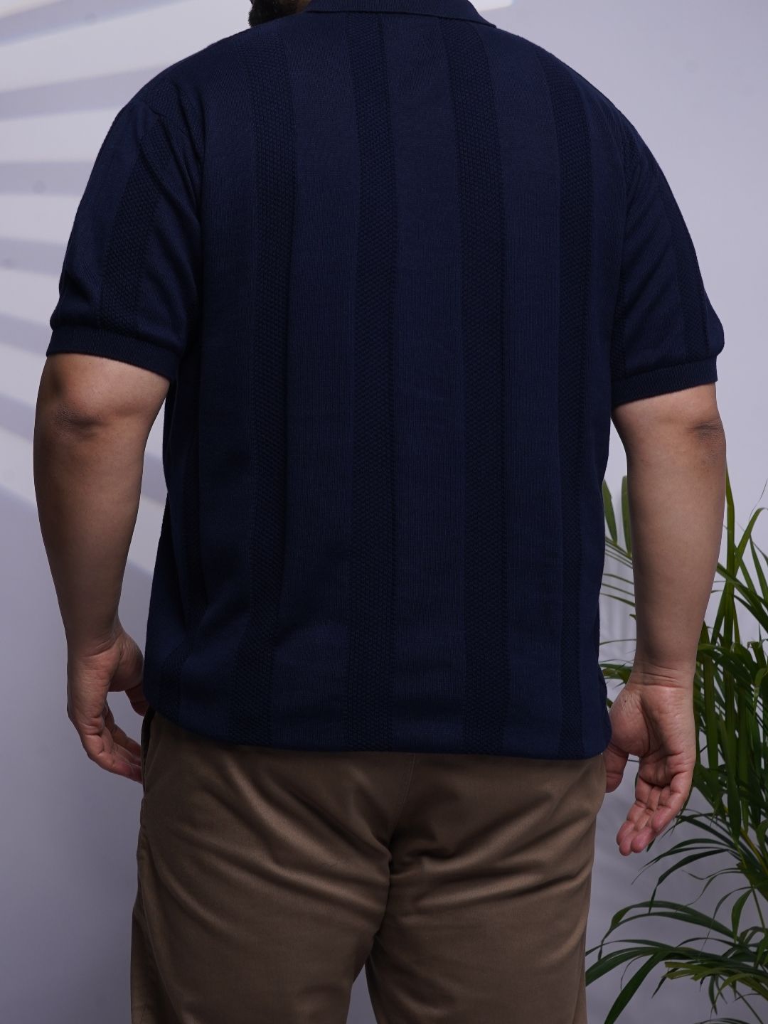 Flat Knit Half sleeve Polo Ribbed T Shirt - NC-Plus-125-Navy