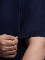 Flat Knit Half sleeve Polo Ribbed T Shirt - NC-Plus-125-Navy