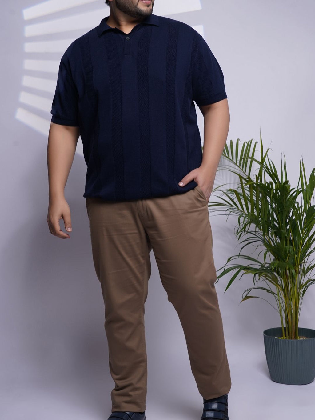 Flat Knit Half sleeve Polo Ribbed T Shirt - NC-Plus-125-Navy
