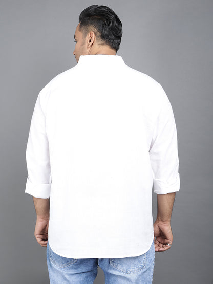Pure White Cotton Linen Casual Full Sleeve Shirt.. Style Code- NC-2k20-White