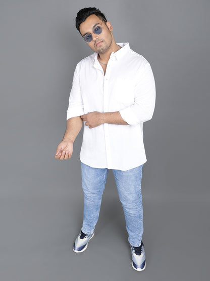 Pure White Cotton Linen Casual Full Sleeve Shirt.. Style Code- NC-2k20-White