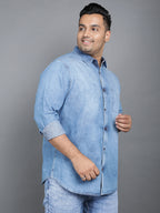 Plus Size Cotton Denim Shirt 1 Pocket Regular Fit Smart Casual Shirt - 2k21-ClousBlue