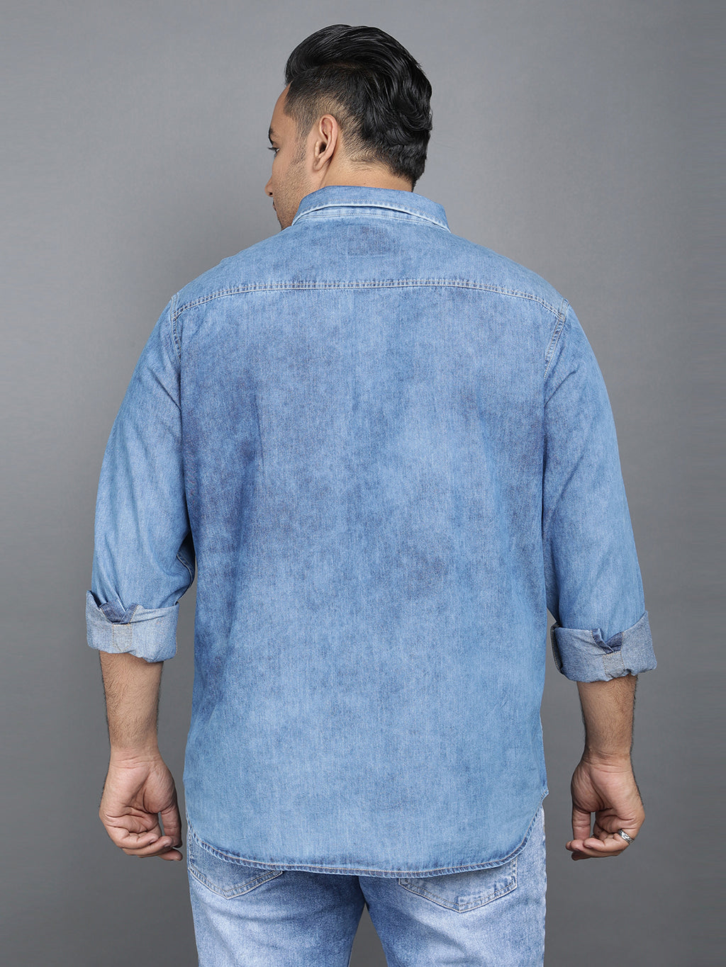 Plus Size Cotton Denim Shirt 1 Pocket Regular Fit Smart Casual Shirt - 2k21-ClousBlue