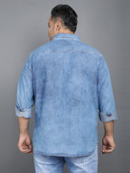 Plus Size Cotton Denim Shirt 1 Pocket Regular Fit Smart Casual Shirt - 2k21-ClousBlue